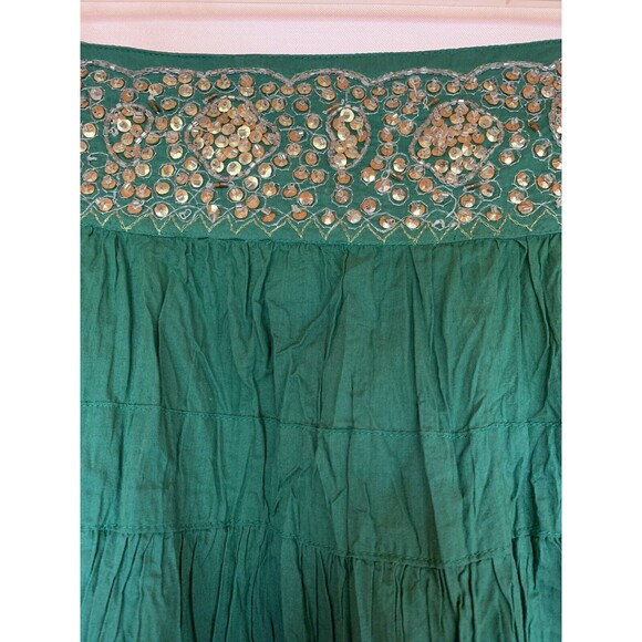 BCBG MaxAzria Sequined Crinkle Skirt Gold Boho Flouncy Tiered Small/Medium NOTE - Picture 3 of 11